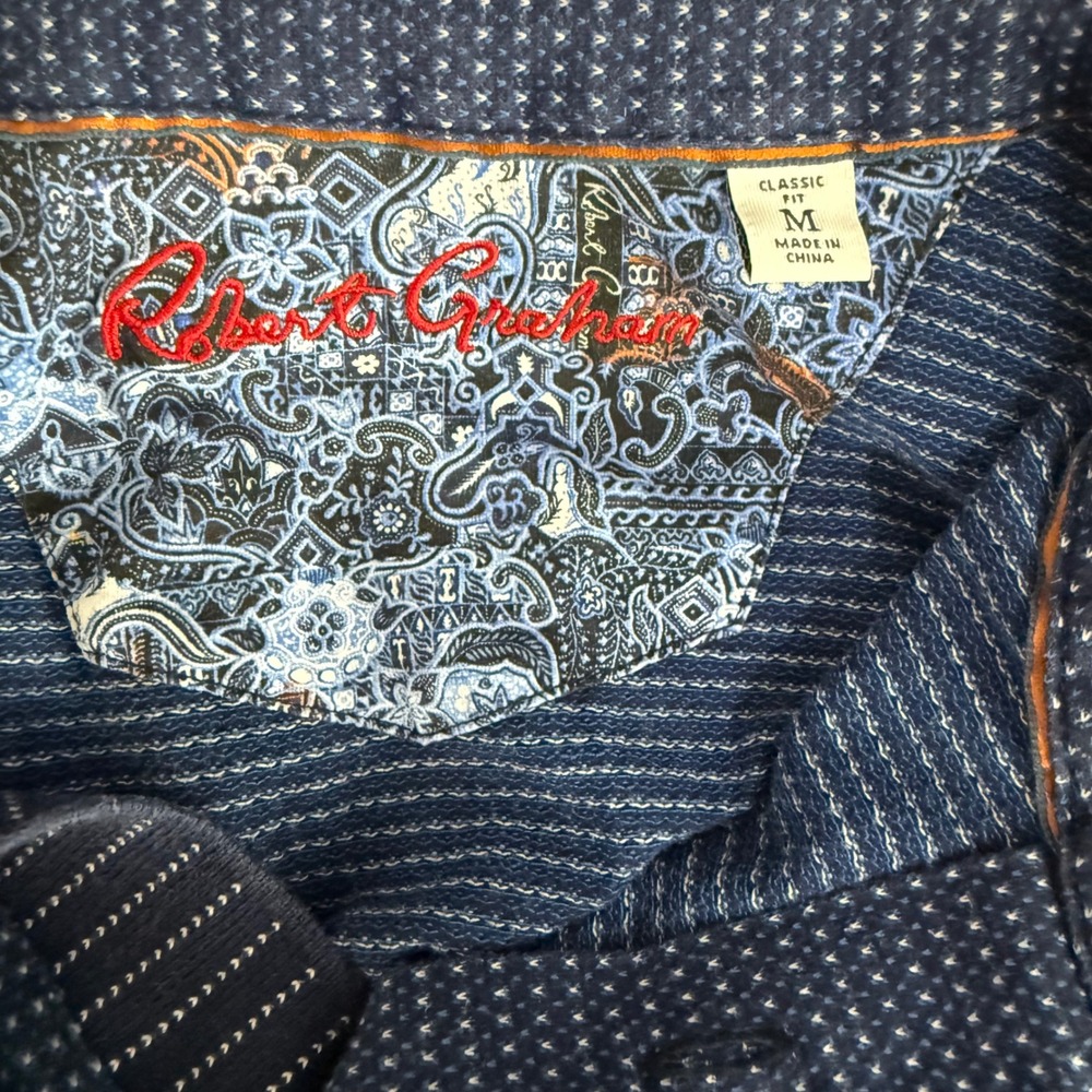 Robert Graham Mens Classic Fit Blue MicroDot Print Short Sleeve Polo Size Medium - Picture 7 of 10